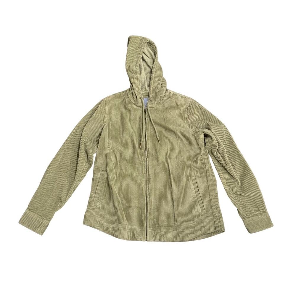 L.L. Bean Women Corduroy Full Zip Hoodie Shirt Jacket Pockets XS 100% Cotton